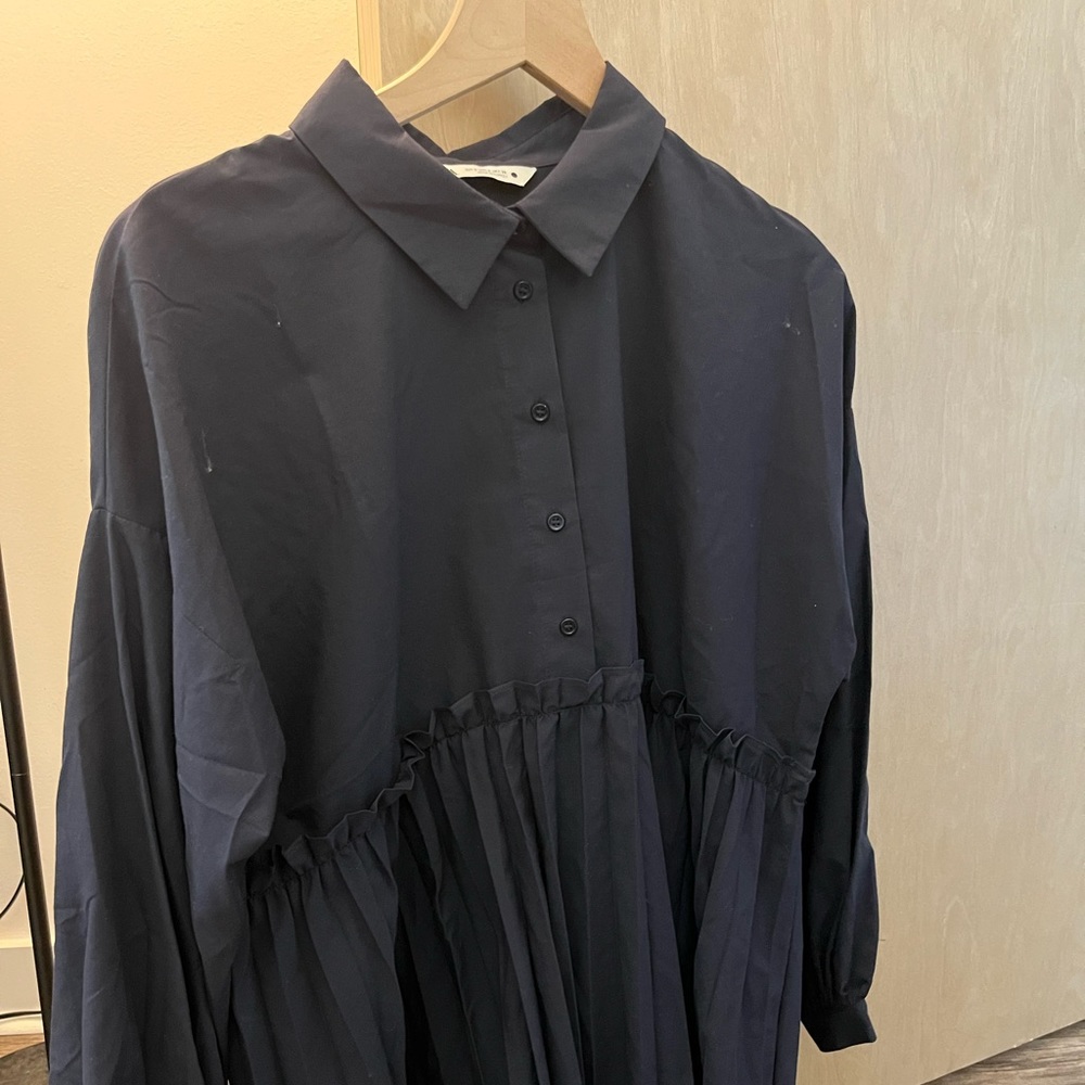 Zara Navy Collared Blouse